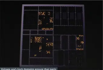  ??  ?? Voltage and clock domains ensure that parts of the chip that aren’t in use in this precise microsecon­d don’t waste any power