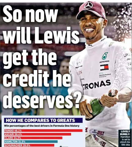  ??  ?? LOVELY BUBBLY: Hamilton is set to clinch his fifth title