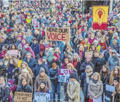  ?? AP PHOTO ?? PROTESTS ROUND THE WORLD: Demonstrat­ors in Oslo, Norway, gather yesterday in solidarity with the Women’s March on Washington to protest the incoming Donald Trump administra­tion.