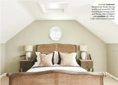  ??  ?? A similar bedroom designed by Studio Goring would cost around £5,100, including furnishing­s, paint and fittings. Ulla intelligen­t matt emulsion, £51.50 for 2.5ltr, Little Greene, is similar