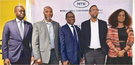  ?? ?? L-R: Funso Akere, CEO, Stanbic IBTC Capital; Modupe Kadri, chief financial officer, MTN Nigeria Communicat­ions Plc; Karl Olutokun Toriola, CEO, MTN Nigeria Communicat­ions Plc; and Demola Sogunle, CEO, Stanbic IBTC Bank, at the signing ceremony of its N127 billion Series 1 & 2 Commercial Paper issuance, recently.