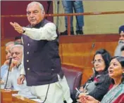  ?? HT PHOTO ?? Congress leader Bhupinder Singh Hooda speaking during the ongoing assembly session in Chandigarh on Tuesday.