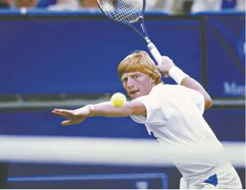  ?? Andy Hayt / Getty Images ?? Boris Becker in action at Indian Wells, California, in 1987.