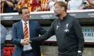  ??  ?? Bradford manager Gary Bowyer shakes hands with Jürgen Klopp during the recent pre-season friendly with Liverpool. Photograph: Paul Thompson/ProSports/Rex/Shuttersto­ck