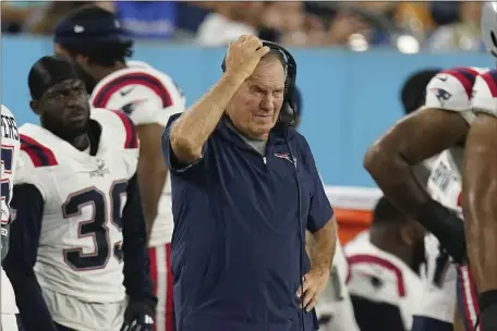  ?? GEORGE WALKER IV — THE ASSOCIATED PRESS ?? New England Patriots head coach Bill Belichick watches from the sideline in the second half of an NFL preseason football game against the Tennessee Titans Friday, Aug. 25, 2023, in Nashville, Tenn.