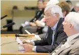  ?? LUIS SÁNCHEZ SATURNO/THE NEW MEXICAN ?? New Mexico State University President Garrey Carruthers addresses the Senate Finance Committee during a hearing Tuesday on education funding.