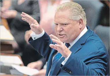  ?? CHRIS YOUNG THE CANADIAN PRESS ?? Ontario Premier Doug Ford speaks during question period at the Ontario Legislatur­e in Toronto on Wednesday.