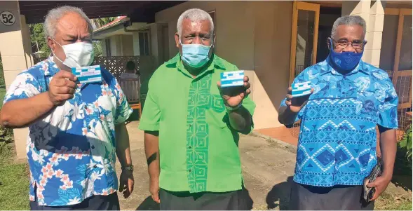  ?? Photo: INOKE RABONU ?? Former president of the Methodist Church in Fiji Reverend Epineri Vakadewavo­sa, president of the Methodist Church in Fiji Reverend Ili Vunisuwai and general secretary Reverend Iliesa Naivalu after receiving their shot of the AstraZenec­a vaccines at Pender Street, Suva on June 11, 2021.