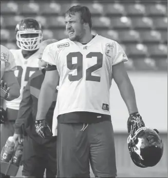  ?? Stuart Gradon/calgary Herald ?? Michael Stover could see his first action with the Calgary Stampeders on Friday against Edmonton.