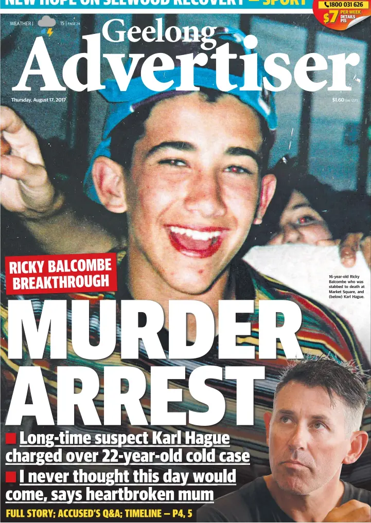  ??  ?? 16-year-old Ricky Balcombe who was stabbed to death at Market Square, and (below) Karl Hague.