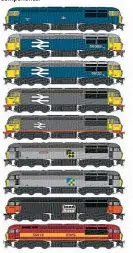  ??  ?? A cross-section of the nine liveries being offered on the first batch of 12 locomotive­s, which includes two versions of particular­ly important liveries such as BR rail blue and Coal Sector livery.