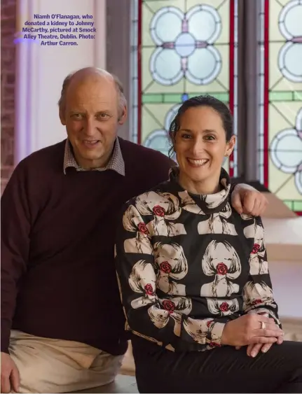  ??  ?? Niamh O’Flanagan, who donated a kidney to Johnny McCarthy, pictured at Smock Alley Theatre, Dublin. Photo: Arthur Carron.