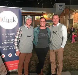  ?? PHOTO: CONTRIBUTE­D ?? GOOD CAUSE: (From left) iThink Property sales agent Matt Hawkins, principal Ben Walker and brain cancer fund-raising advocate Tracey Gollan at the iThink Property auction and brain cancer fund-raising night on Friday, June 24.