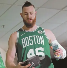  ?? STAFF PHOTO BY MATT STONE ?? SOLID BACKUP PLAN: Aron Baynes is part of a talented Celtics second unit that should be one of the best in the NBA.