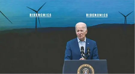  ?? KENNY HOLSTON/THE NEW YORK TIMES ?? President Joe Biden speaks at an event on renewable energy last August in New Mexico.