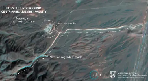  ?? AP ?? A satellite image shows constructi­on at Iran’s Natanz uranium enrichment facility that experts believe may be a new, undergroun­d centrifuge assembly plant.