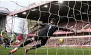  ?? Ground. Photograph: Tim Goode/PA ?? Nottingham Forest’s Brennan Johnson beats the Leeds goalkeeper Illan Meslier to score the only goal of the game at the City