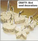  ??  ?? CRAFTY: Bird seed decoration­s