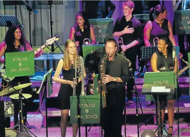  ?? Picture: MICHAEL PINYANA ?? HIGH NOTE:Stirling Jazz band performs at their annual May Dance concert that coincided with their 25th anniversar­y. Leading the band is saxophonis­t and the school’s music teacher, Alan Webster with daughter, Emily, on trombone