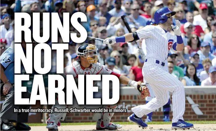  ?? | DAVID BANKS/ AP ?? Infielder Tommy La Stella, who Cubs manager Joe Maddon says can get a major- league hit by rolling out of bed in the morning, belongs with the Cubs, not in Class AAA Iowa.