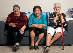  ??  ?? The ‘‘golden oldies’’ on the sofa – Maureen, Myrtle and Sybil – are ‘‘thick as thieves’’ and very sharp.