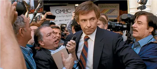  ??  ?? Hugh Jackman plays former high-flying US politician Gary Hart in The Front Runner.