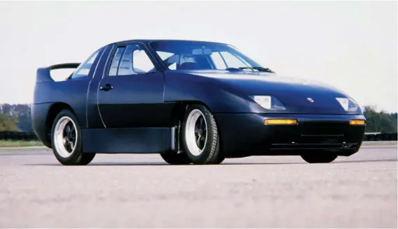  ??  ?? Below: The Type 2696 would certainly never have won any beauty contests. There was more than a hint of 924/944 about its styling, but very little to link it with the 911 Right: One proposal was to run with the engine located above the transaxle, but the sole PEP (Porsche Experiment­al Prototype) used an air-cooled ‘six’ mounted convention­ally behind the transmissi­on