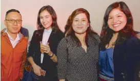  ??  ?? (From left) Ginebra’s Jaser Marasigan, San Miguel Corp.’s (SMC’s) Jackie Hidalgo, San Miguel PureFoods Company’s Jessa Bitanga and SMC’s Francene Callueng.