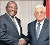  ??  ?? DIPLOMAT: Deputy President Cyril Ramaphosa pays a courtesy call on Palestinia­n President Mahmoud Abbas.
