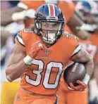  ?? ISAIAH J. DOWNING/USA TODAY SPORTS ?? Running back Phillip Lindsay has rushed for three touchdowns in the Broncos’ last two wins.