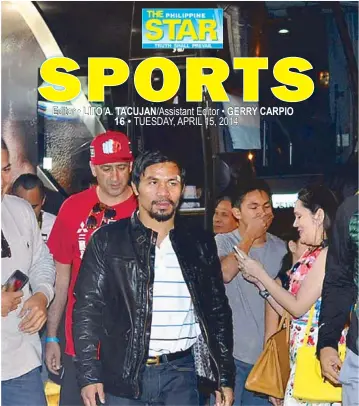  ?? ABAC CORDERO ?? Newly crowned WBO welterweig­ht champion Manny Pacquiao is mobbed by fans during a bus stop at Barstow on his journey back to Los Angeles.