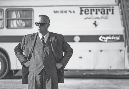  ?? PHOTOS PROVIDED BY LORENZO SISTI/ NEON ?? Adam Driver stars as Enzo Ferrari in Michael Mann’s film “Ferrari,” which focuses on a tense time in the automaker’s life when his company and marriage were crumbling.