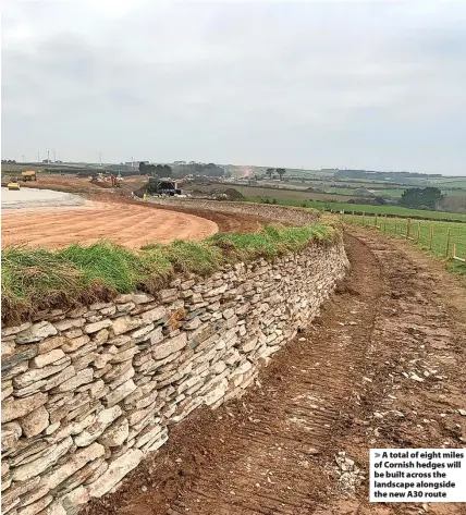  ?? ?? > A total of eight miles of Cornish hedges will be built across the landscape alongside the new A30 route