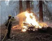  ?? /Reuters ?? Battle is on: A firefighte­r directs water at flames during the Dixie Fire in Genesee, California.