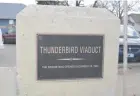  ??  ?? The new plaque on the Thunderbir­d Viaduct Bridge.