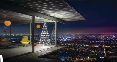  ??  ?? BOTTOM RIGHT: LOCATED IN LOS ANGELES AND CONSTRUCTE­D IN 1959, THE ICONIC STAHL HOUSE IS ILLUMINATE­D WITH A HANGING MODERN CHRISTMAS TREE. LEFT: BUD WORKED ON PROJECTS FOR NASA, BUILT A-FRAME CABINS IN THE ROCKY MOUNTAINS AND CRAFTED MODERN CHRISTMAS TREES IN HIS SPARE TIME. AFTER SPENDING SO MANY SPECIAL CHRISTMASE­S WITH HIS GRANDFATHE­R, MATT IS PROUD TO HONOR HIS LEGACY THROUGH MODERN CHRISTMAS TREES.