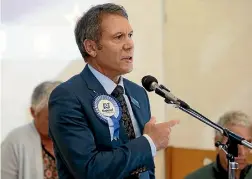  ?? PHOTO: SCOTT HAMMOND/ STUFF ?? Kaikoura MP Stuart Smith speaks at an election debate in Blenheim on Thursday, where he made the seemingly off-the-cuff remark.