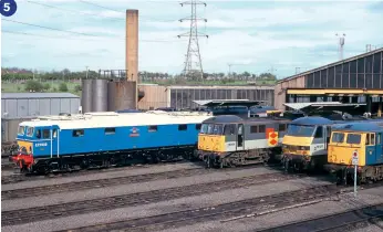  ?? David Rapson ?? 5: The five electric locos were positioned together at the western end – just visible behind is No. 92041, then from left is Class 77 No. E27000 and Nos. 86604, 90133 and 87101.