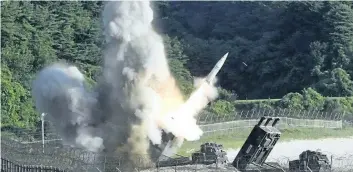  ?? SOUTH KOREA DEFENSE MINISTRY/THE ASSOCIATED PRESS ?? A U.S. MGM-140 Army Tactical Missile is fired during the combined military exercise between the U.S. and South Korea against North Korea at an undisclose­d location in South Korea, Wednesday.