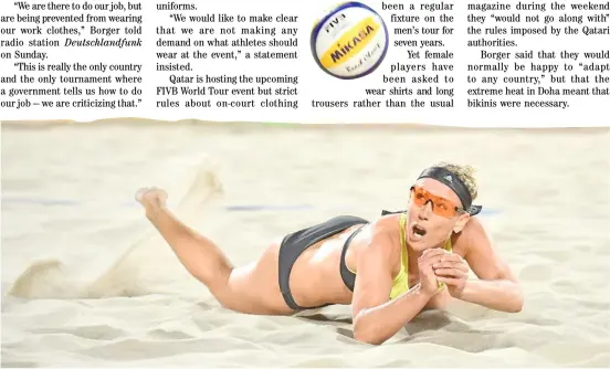  ?? LEON NEAL/AGENCE FRANCE-PRESSE ?? KARLA Borger of Germany is skipping a tournament in Qatar owing to the wearing of a bikini.