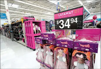  ?? AP ?? Toys are displayed at a Walmart Supercente­r in Houston. The Labor Department’s core consumer price index rose 2.2 percent in December from a year earlier and increased 0.2 percent from November.