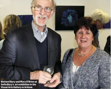  ??  ?? Richard Bury and Mary O’Brien at Sofia Bury’s art exhibition in the Visual Arts Gallery in Arklow.