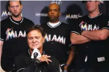  ??  ?? Miami Marlins manager Don Mattingly struggles with his emotions as he speaks during the team’s news conference about the death of Fernandez on Sunday.