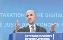  ?? — AFP ?? European Commssione­r for Economic and Financial Affairs, Taxation and Customs Pierre Moscovici addresses a press conference at the European Union in Brussels.