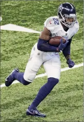  ?? Michael Hickey / Getty Images ?? Tennessee’s Derrick Henry, the NFL’S defending rushing champion, ran for three touchdowns and 178 yards, leading the Titans to a 45-26 win over Indianapol­is.
