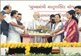  ?? ANI ?? Prime Minister Narendra Modi being felicitate­d at inaugurati­on of the various developmen­t projects in Vadodara on Saturday.