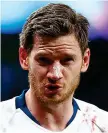  ?? GETTY IMAGES ?? Painful: Vertonghen after his head injury