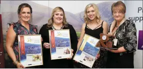  ??  ?? Kathleen Cronin, Manager of AIB, Kanturk, presenting the Best Start Up Business Award to Katelynn Murphy of Katelynn’s Hair Design, Rathmore. Also included are finalists Siobhan Spillane of Siobhan Nutrition Coach, Kanturk, and Sarah McSweeney of DT Marketing, Millstreet.