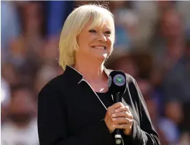  ?? ?? Sue Barker after the men’s final on Sunday 10 July. She presented the BBC’s Wimbledon coverage for 30 years. Photograph: Adam Davy/PA