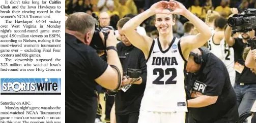  ?? GETTY ?? Caitlin Clark leaves court after second-round victory over West Virginia in NCAA Tournament.